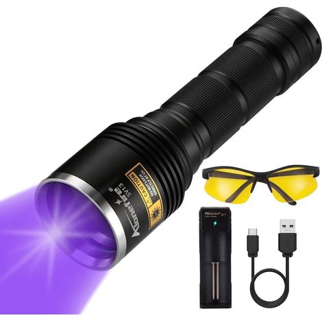 SV13 15W Lampe Torche UV LED Puissante 365nm Rechargeable USB Ultraviolet Lumiere Noire Détecteur D'urine pour Peinture, Durcissement de Resine, Fluoresceine avec Chargeur, Pile Incluse