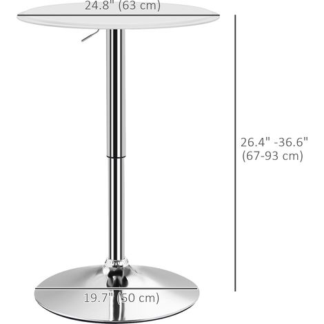 Table de bar ronde moderne avec plateau en similicuir et bois à hauteur réglable, piètement chromé, blanche, idéale pour un pub ou un bistro. (1/5)