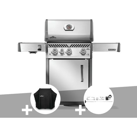 Barbecue à gaz Rogue PRO inox 3 brûleurs + 1 sizzle zone + Housse + Rôtissoire - Napoléon