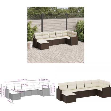 7-tlg. Garten-Sofagarnitur mit Kissen Braun Poly Rattan - Gartensorte - Gartenmöbelset - Esszimmergarnitur - Lounge Möbel - Outdoor Sofa - Home & Living (1/3)