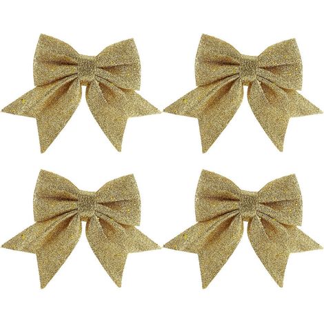 Lot de 4 décorations de Noël pour sapin, nœuds dorés, décorations de Noël pour fêtes. (1/5)