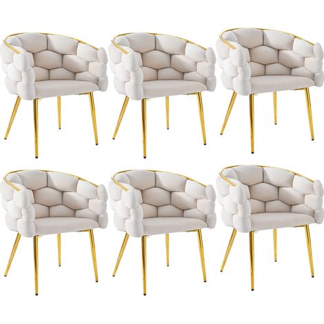 Set di 6 sedie da pranzo 46 x 44,5 x 74 cm velluto beige metallo dorato ergonomiche - CHICFURN (1/5)
