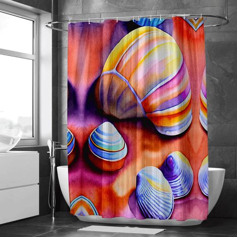 Rideau de douche motif poissons tropicaux et coraux, tissu salle de bain imperméable, 90x180 cm (1/5)