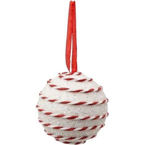 Paris Prix - Boule De Noël Pailleté cordon 8cm Blanc