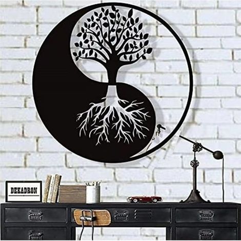 Décoration murale en métal, décoration murale arbre de vie, décor Yin Yang en métal, décoration murale en métal, décoration intérieure, tentures murales (11"W x 11"H / 28x28 cm)