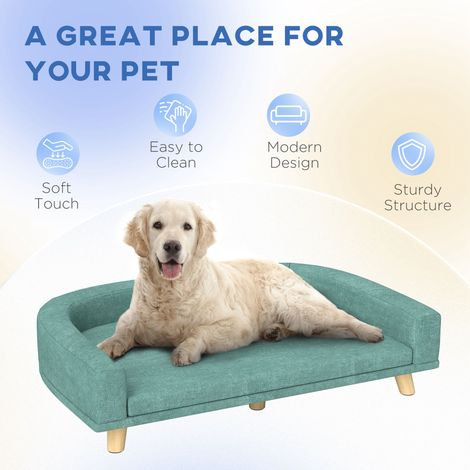 Grand canapé-lit pour chien avec coussin lavable, vert, confortable pour chiens et chats (1/5)