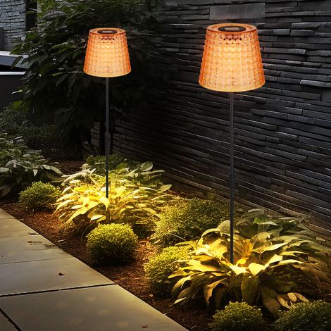 Lampada solare a LED decorazione da giardino lampada da esterno in cristallo, plastica nero ambrato, batteria IP44 picchetto, bianco caldo 3000K, set di 2, H 60 cm