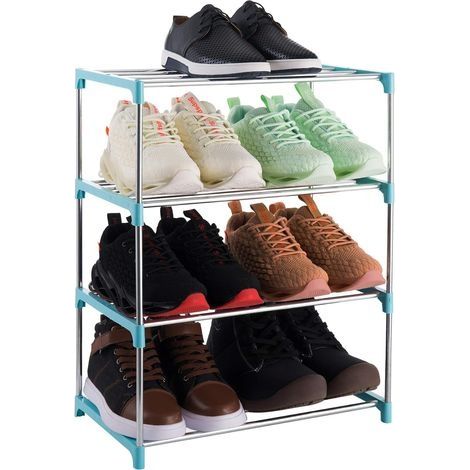 Étagère à Chaussures empilable à 4 Niveaux, légère pour entrée, Couloir et Placard (Bleu) (1/5)