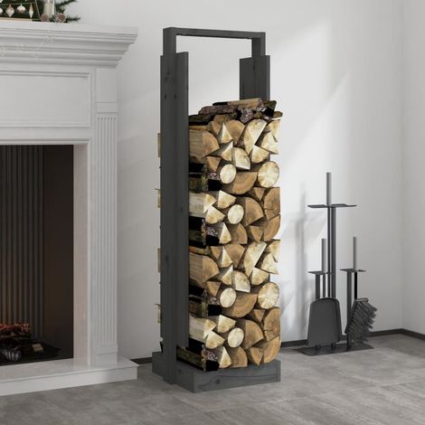 Le Poisson Qui Jardine – Porte-bûches intérieur en bois de pin massif gris 110 cm – Rangement surélevé pour bois de chauffage – Esthétique rustique moderne (1/4)