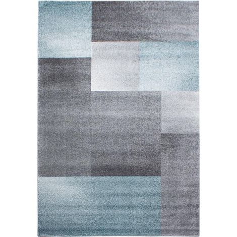 Tapis salon et chambre 240x340 bleu et gris rectangle tissé motif géométrique KARLUK (1/5)