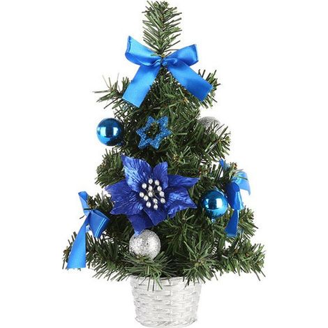 Mini sapin de Noël en deux parties avec ornements, sapin de Noël de table de 20 cm, petit sapin de Noël de 20,3 cm, décorations de table miniatures pour sapin de Noël, décorations de table (bleu et ar