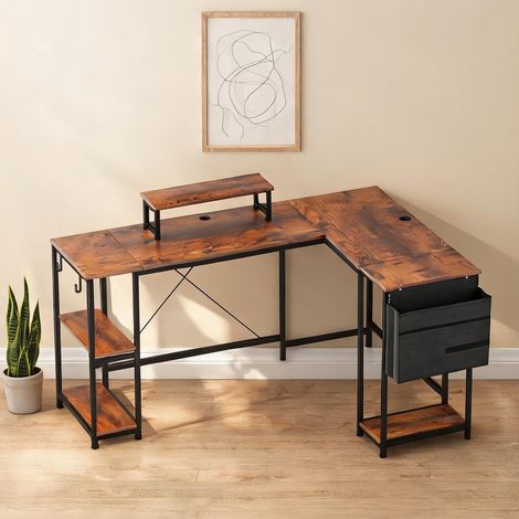 Bureau d'angle réversible avec rangements 168 x 120 cm en bois (1/5)