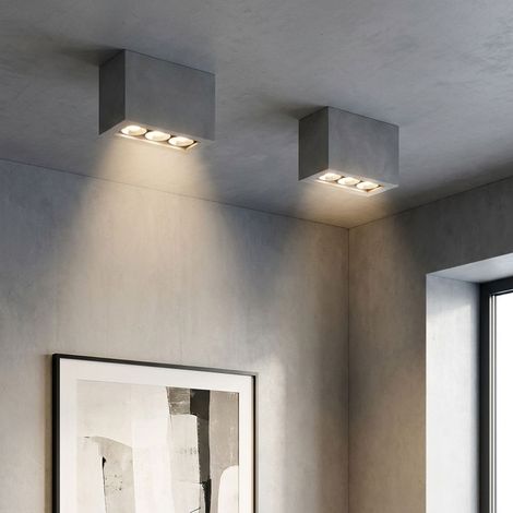 Lampada da soffitto faretto a soffitto 3 lampadine Faretto LED luce soggiorno lampada corridoio grigio cemento 6,6 Watt 440 lumen 3000 Kelvin bianco caldo, LxPxH 12,2x5,6x10 cm