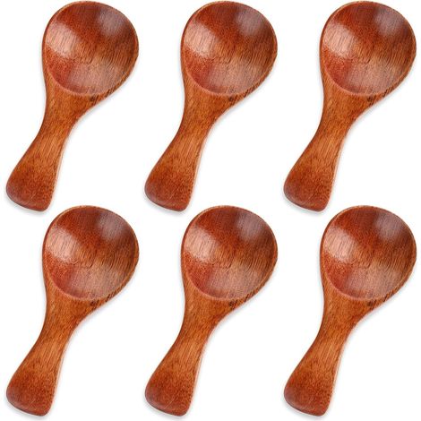 Lot de 6 petites cuillères en bois, 8,5 cm, pour pots à épices, mini-cuillères à thé en bois pour condiments (couleur 1) (1/5)