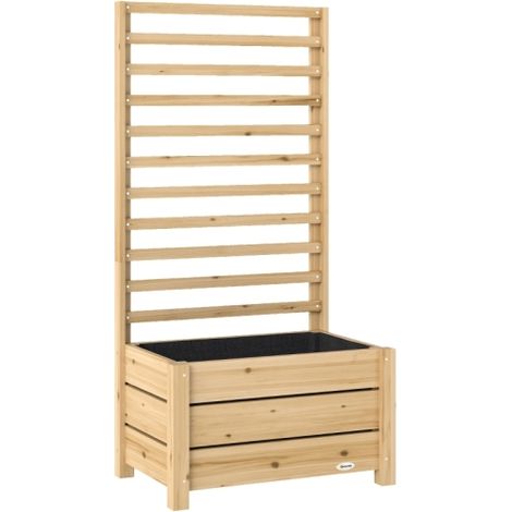 Carré Potager avec Treillis en Bois Jardinière Surélevée Trou de Drainage Tissu Non Tissé 60x39x120cm Bois Naturel