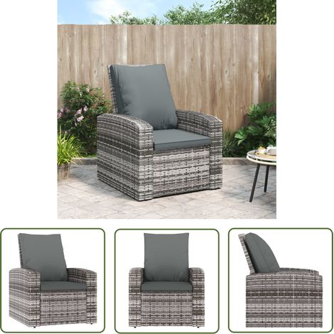 The Living Store Fauteuil inclinable de jardin avec coussins gris résine tressée - Fauteuil Inclinable - Fauteuil De Jardin - Mobilier De Jardin - Chaises De Jardin - Chaise Relaxante (1/5)