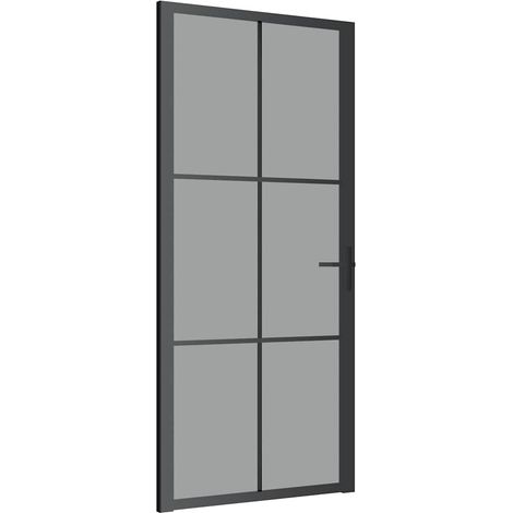 vidaXL Puerta interior vidrio EGS y aluminio negro 93x201,5 cm (1/2)