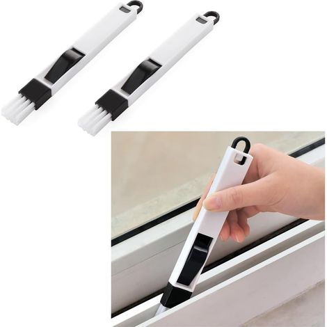 Lot de 2 brosses de nettoyage de rainures de fenêtre, de porte et de fenêtre, brosse amovible avec pelle à poussière, outils de nettoyage pour clavier, noir (1/5)