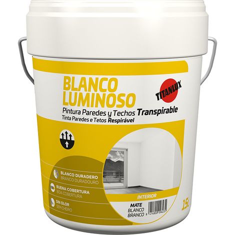 Pintura plástica acrílica estirenada interior, blanco mate, 15 l