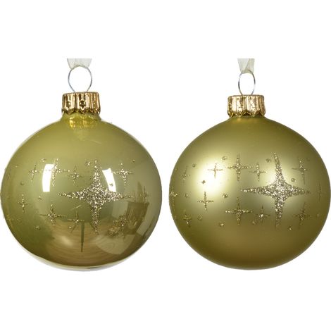 Pallina di Natale Vetro smaltato opaco con bordo a stella a 2 colori colore pistacchio ø 6cm