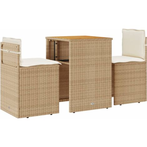Maison Exclusive - 3-tlg. Bistro-Set mit Kissen Beige Poly Rattan