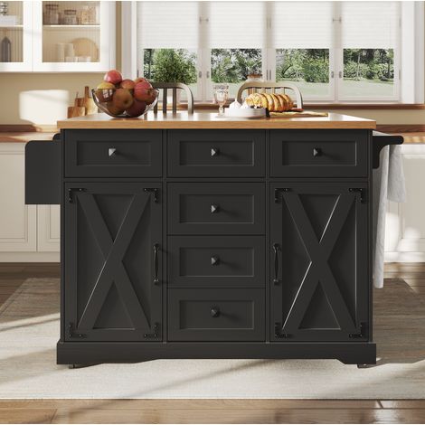 Kücheninsel 147x44x93 cm Schwarz aus MDF und Metall klappbar mit Stauraum (1/5)