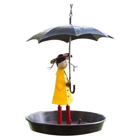 QORVA-Mangeoire pour oiseaux, parapluie à chaîne en métal suspendu pour l'extérieur, mangeoire en métal pour fille, imperméable à la pluie