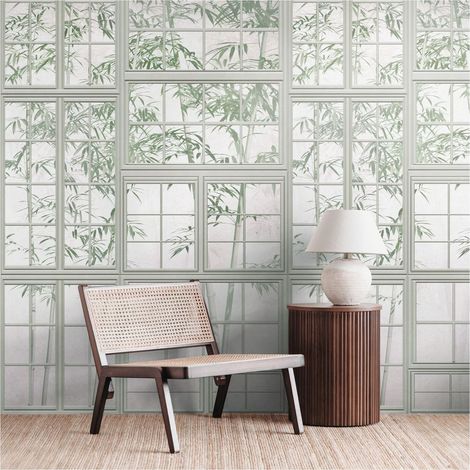 Sfondo fotografico Profhome 398461 Carta da parati TNT goffrata a caldo liscia 3D opaca grigio verde bianco 1,59 m x 2,8 m (1/4)