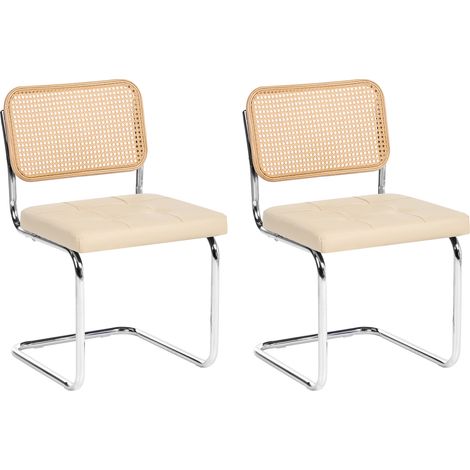 Conjunto de 2 sillas de comedor tapizado de piel sintética con capitoné beige claro Ethete (1/5)