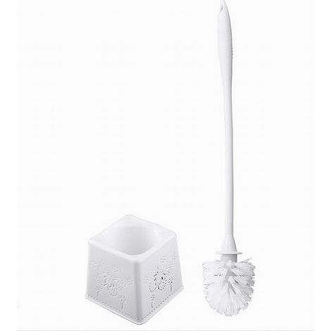 Cleafe - Portascopino Quadrato Decorato Bianco Per Bagno Wc Toilette Con Scopino 79824 - (1/2)