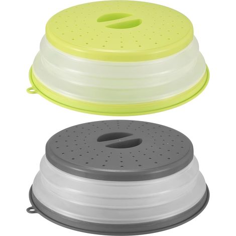 Lot de 2 couvercles pliables pour micro-ondes avec crochets - 26,5 cm - Pour micro-ondes - Empêche les éclaboussures de fruits et légumes (1/5)