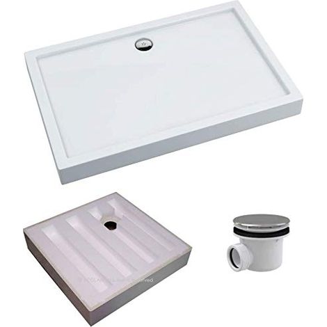 ECOLAM Receveur de douche plat rectangulaire Competia 80x120, hauteur 14 cm profondeur 3 cm acrylique blanc, base en polystyrène + siphon (1/5)