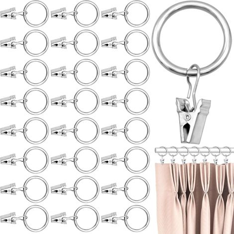 40 Pièces Anneaux de Rideaux avec Clips Anneaux de Suspension en Métal Anneaux à Pince 25 mm Diamètre Intérieur, Argenté (1/5)