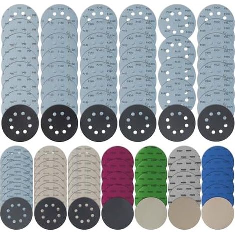 86 Pièces 125mm Papier de pour Verre Sec à l'eau,Slices de Broyage 8 Trous, 7000/3000/2500/1200/1000/800/600/400/140/150/60 Grain, Papier Broyant Rond pour Broyeur Excentrique Peinture en Métal (1/5)