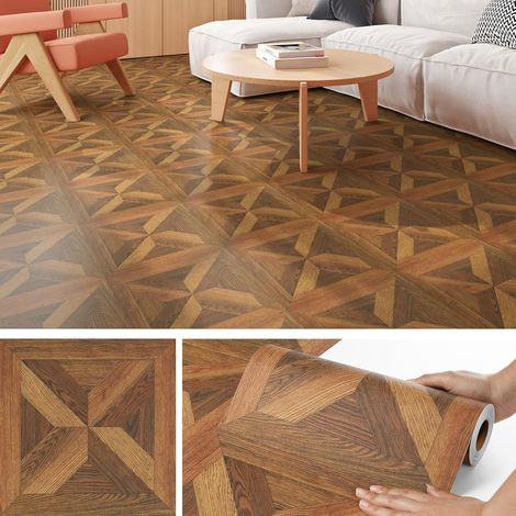 JSSEVN - Dark Parquet Effect Roll Flooring 30x300CM Waterproof PVC Roll Flooring Self-Adhesive PVC Tile Brown Retro Wood Flooring Adhesive Floor Tiles (1/5)