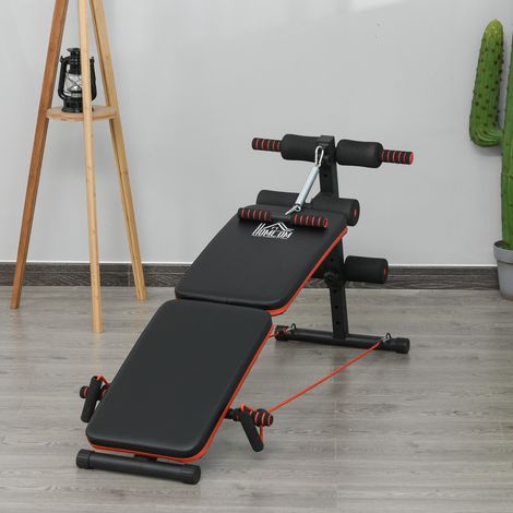 Banco de entrenamiento 137x51x50-66 cm, plegable y multifuncional, con opción para cuerda de tensión, acero negro (1/5)