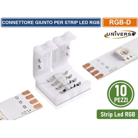 CONFEZIONE 10 PEZZI CONNETTORE CONSECUTIVO PER STRISCE LED MULTICOLORE RGB CLIP 4 PIN (1/4)