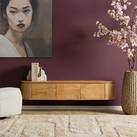 Meuble TV suspendu en bois, bords arrondis 160 cm AREZZO (1/5)
