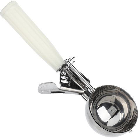 Cuillère à glace multifonctionnelle en acier inoxydable, 6,7 cm de diamètre, manche beige. (1/5)