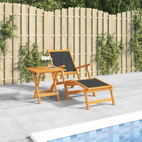 vidaXL Chaise longue d'extérieur avec table Acacia massif et textilène (1/5)