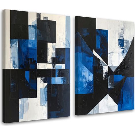 Tableaux sur toile lot  Abstraction géométrique bleu 2 x 20x30
