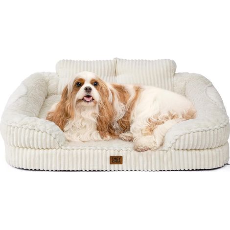 Panier Chien Grande Taille avec Dossier Haut, 91x69cm, Beige (1/5)