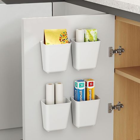 4er-Pack selbstklebende Aufbewahrungsboxen zur Wandmontage für Küchentüren, für Schränke, Badezimmer, Kühlschränke, Organizer für kleine Gegenstände (1/5)