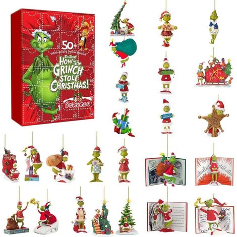 Calendrier de l'Avent avec boîte mystère, compte à rebours de 24 jours pour enfants et adultes, 24 pièces, pendentif en acrylique mignon de dessin animé, décoration d'arbre de Noël (1/5)