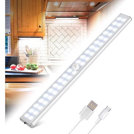 Schranklampe mit 40 LEDs, Lampe mit Bewegungsmelder für den Innenbereich, wiederaufladbarer USB-LED-Streifen, 4 Beleuchtungsmodi, kabellose Lampe, LED-Nachtlicht mit selbstklebendem Magnetstreifen (1/5)