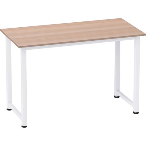 Table bureau salle à manger 120x60x76 cm chêne blanc multifonction, grand plateau robuste cadre métal. (1/5)