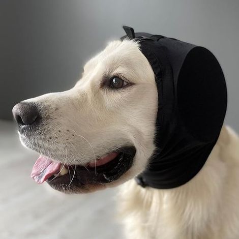 Protezioni per le orecchie per cani,Protezione per le orecchie dei cani,Protezione acustica confortevole,Cappuccio in poliestere,Nero taglia M (1/5)
