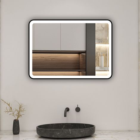 AICA Bathroom Black Frame Bathroom Mirror 700x500mm Bathroom LED Mirror with Dimmable Lights Anti-fog Touch Control (1/5)