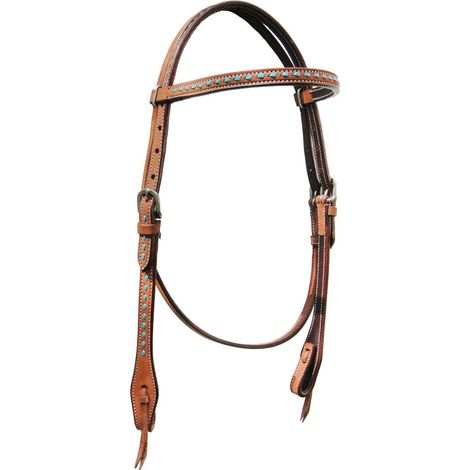 Marrone Oliato Chiaro - Testiera Western Pool's con inserti turchesi