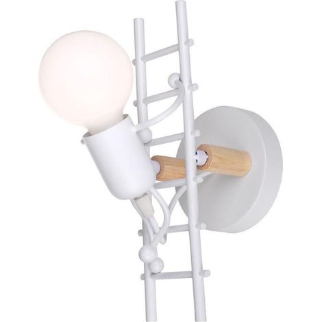 Applique murale pour enfants, petite figurine créative en fer, base E27, chambre à coucher, salon, couloir, entrée (blanc et bois) (1/5)